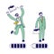 Businessman Character with High Energy Level Running and Throw Briefcase Up to Air. Battery with Full Charging Indicator