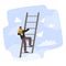 Businessman Character With Light Bulb In Hands Climb Ladder To Achieve Goal. Man With Creative Idea Ascend By Stairs