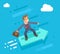 Businessman character riding on the infographic arrow growth success flat design vector illustration