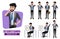 Businessman character vector set. Business male characters office employee sitting in desk, standing and calling isolated.