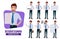 Businessman character vector set. Business man characters office employee presentor for demo presentation.