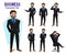 Businessman character vector set. Business man manager characters in calling, standing and relaxing pose and gesture.