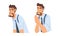 Businessman characters with various face expression. Tired and bored bearded male employee cartoon vector illustration