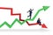 The businessman with charts of growth and decline