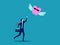 Businessman chasing a piggy bank that flies away from him. Saving money and losing benefits. business and investment concept