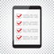 Businessman checklist with tablet. Check list icon flat vector i