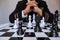 Businessman and chess in competition, shows leadership, followers and business success strategies