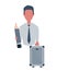 Businessman or clerk holding a briefcase and a pencil. Male character in simple style, flat vector illustration