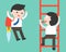 Businessman climb a ladder and Businessman flying with jet pack, fast track of business competition concept