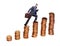 Businessman climbing coins stacks