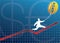 Businessman climbing graph with currency baloon