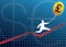 Businessman climbing graph with currency baloon