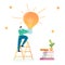 Businessman Climbing on Ladder with Big Light Bulb. Creative Idea, Business Innovation, Imagination, Career Growth