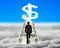 Businessman climbing the money stairs with dollar sign shape cloud