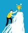 Businessman climbs mountain. Striving for success, business concept vector illustration