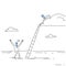 Businessman On Cloud Hold Ladder Stairs To Climb Up Team Cooperation Concept Doodle
