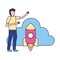 Businessman cloud storage rocket