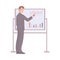 Businessman or coach near presentation board, flat vector illustration isolated.