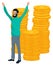 Businessman and Coin, Earning Money, Dollar Vector