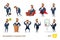 Businessman collection. Bearded charming business men in different situations. Manager character design.