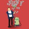 businessman collects money with vacuum cleaner. Vector illustration decorative design