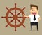Businessman control henchman with as control steering the boat
