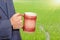 Businessman and cornfield with morning sunlight