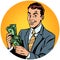 Businessman counts money pop art avatar character icon