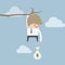 Businessman cut the rope of money sack to survive, Cut loss concept