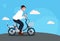 Businessman cycling bicycle holding alarm clock time management deadline concept guy riding bike male cartoon character