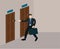 Businessman decision choose to open the door