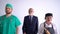 Businessman, doctor and cook in uniform. Portrait of three people of different professions and occupations standing side