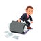 Businessman dragging huge briefcase full of papers