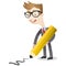 Businessman drawing line on floor