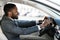 Businessman driving back home after hard day at work