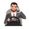 Businessman driving a car talking on the phone