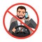 Businessman driving a car talking on the phone. sign stop danger