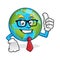 Businessman earth mascot wearing glasses and tie, earth character, earth cartoon vector