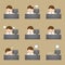 Businessman emotions with computer desk illustration character