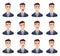 Businessman emotions. Male characters with various face emotions sadness joy hate laughter anger smile fear vector