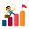 Businessman or employee in cartoon grow up to success with glasses and icon of growing sales chart