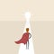 Businessman entering an open door.Businessman looking at the large light bulb symbol.Way of success.Concept for