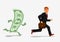 Businessman escaping dollar, running from banknote