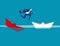 Businessman escaping sunken paper boat ship. Concept business vector illustration, Flat character design, Cartoon business style