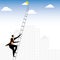 Businessman or executive climbing stairs to sky - vector graphic