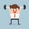 Businessman exercising with a barbell.