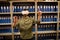 Businessman experiencing virtual reality in file storage room