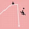 Businessman fall down from the chart as the graph goes nosedive in a sudden.