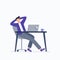 Businessman falling asleep at his work. Procrastination. working at home or office, telework, freelance. Vector flat