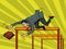 Businessman falling from a barrier